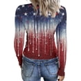 thumbnail image 4 of Women's Casual Fashion Round Neck Independence Day Print Long Sleeve Ribbed Top Wine S, 4 of 6