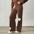 thumbnail image 2 of Arlun Womens Embroidery Flowers Crochet Sweater Pants Casual High Waisted Boho Straight Leg Knit Beach Loungewear Pants Winter Soft Stretch Comfort Warm Trousers Coffee S, 2 of 7