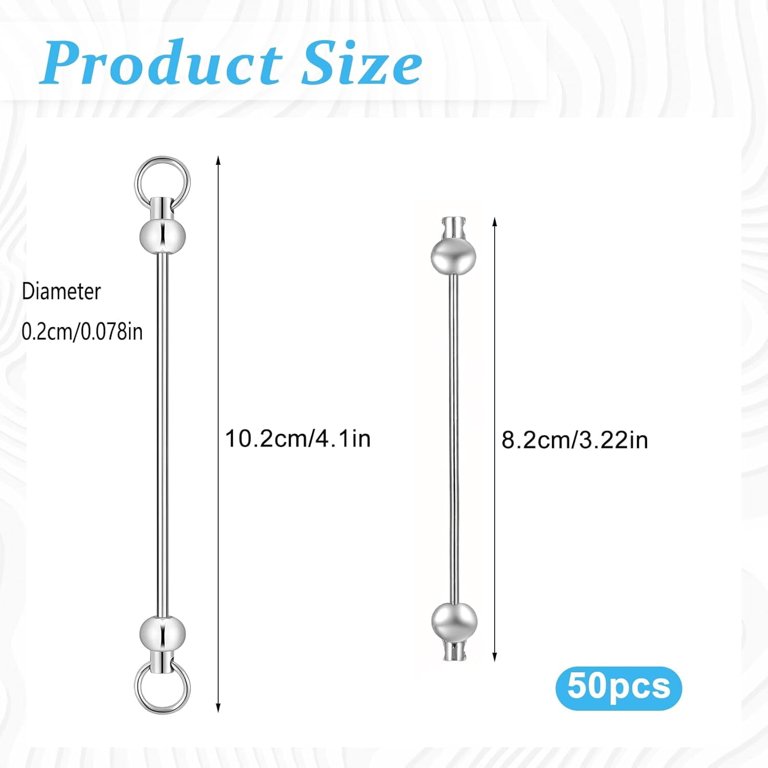 IULAVP 50PCS Beadable Keychain Bars DIY Kit - Durable Metal Silver Blank Keychains with Screw-Top Beadable Rod - Easy-to-Assemble Keychain Making Supplies for Crafts, Gifts, Bags, Wallets, Backpacks