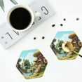 thumbnail image 4 of Yiaed Cartoon Mushroom House Print Leather Coasters for Drinks - Cup Coasters Coffee Table Kitchen Table Bar, Home & Office Gifts Handmade Drink Coasters-Hexagon, 4 of 6