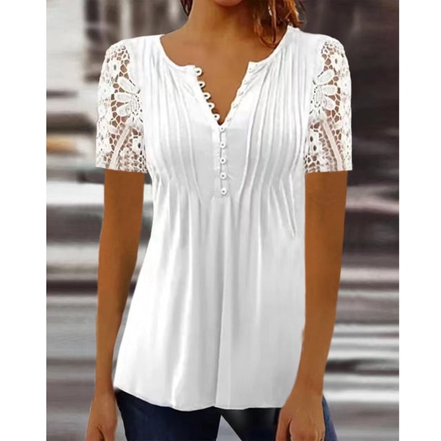 Blusa de encaje floral NikouMX para mujer manga corta