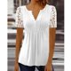 thumbnail image 2 of Blusa de encaje floral para mujer, camiseta frontal elegante con botones plisados de manga corta para verano, 2 of 4