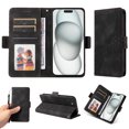 thumbnail image 4 of for iPhone 14 Wallet Case, Pattern PU Leather Purse Phone Case with [Credit Card Slots] [Wrist Strap] Flip Stand Shockproof Full Body Protective Cover for iPhone 14, Black, 4 of 10