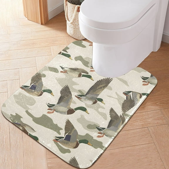 Toilet Rug U-Shaped Bathroom Rugs Non-Slip Soft Plush Machine Washable Contour Bath Mat Wild Ducks Flying 24x20