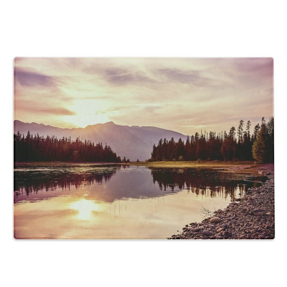 Landscape Cutting Board, Grand Teton Mountain Range at Sunset Jackson Lake Calm National Park USA, Decorative Tempered Glass Cutting and Serving Board, Large Size, Peach Pale Yellow, by Ambesonne
