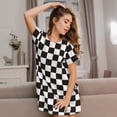 thumbnail image 3 of Kdxio Black and White Checkerboard Pattern Womens Short Sleeve Sleepshirt Scoopneck Cute Nightdress Ruffle Comfy Nightgown, 3 of 6