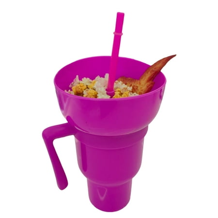 

JANGSLNG Popcorn Drink Cup Stadium Tumbler with Snack Bowl 2 In 1 Snack Drink Cup with Straw Leakproof Snack Cup Reusable Cinema Beverage Popcorn Cup
