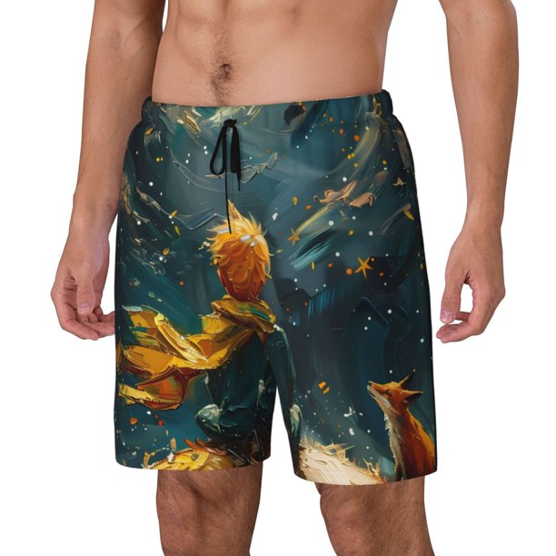 Balery Whimsical Starry Night Scene Bañador para hombre, shorts de playa de secado rápido con entrepierna y forro de compresión-Small