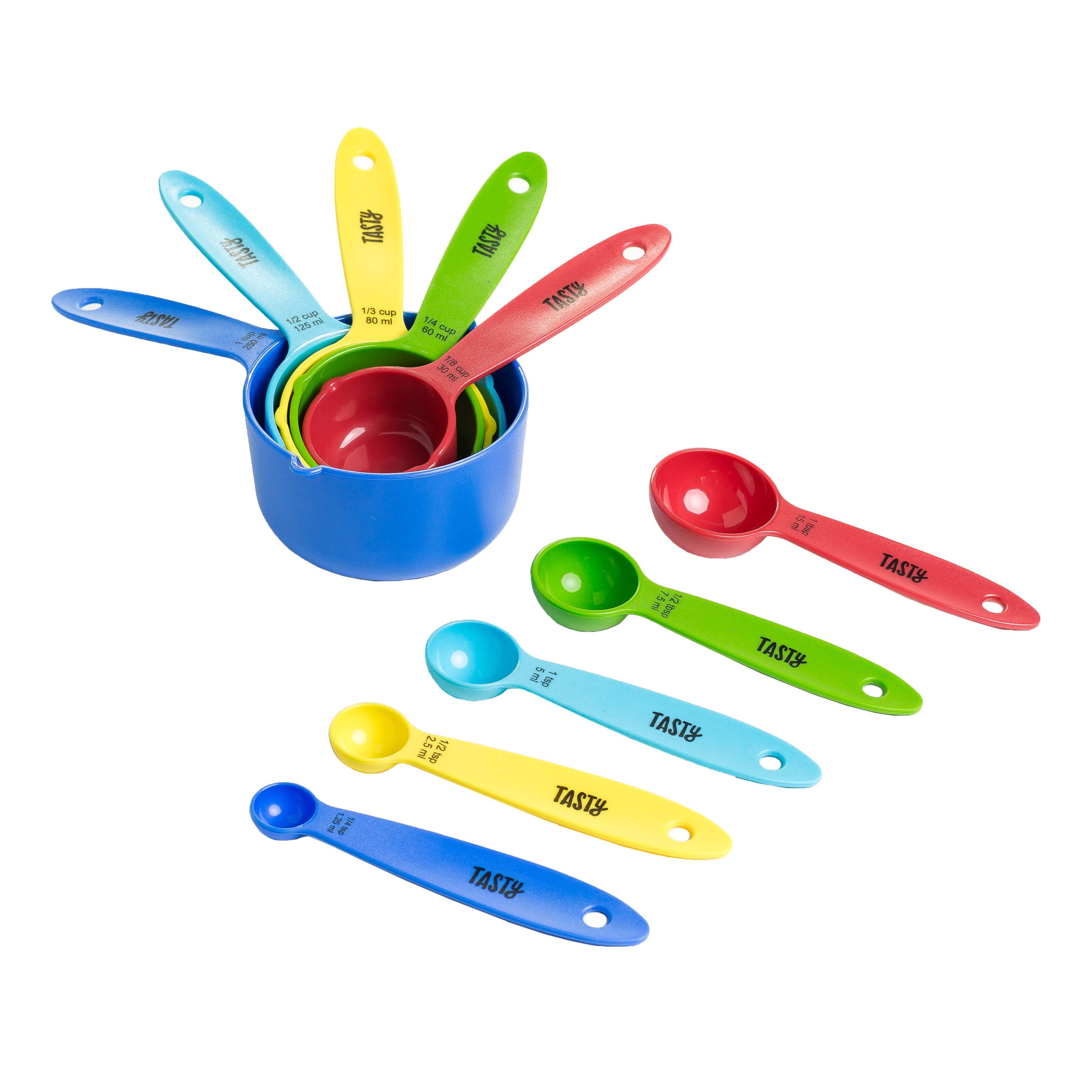  Rainbow Measuring Cups and Spoons Set, Stainless Steel 10 Piece  Set, Stackable 5 Measuring Cups and 5 Measuring Spoons with 2 Rings,  Titanium Colorful Plated, Iridescent and Multi-colored: Home & Kitchen