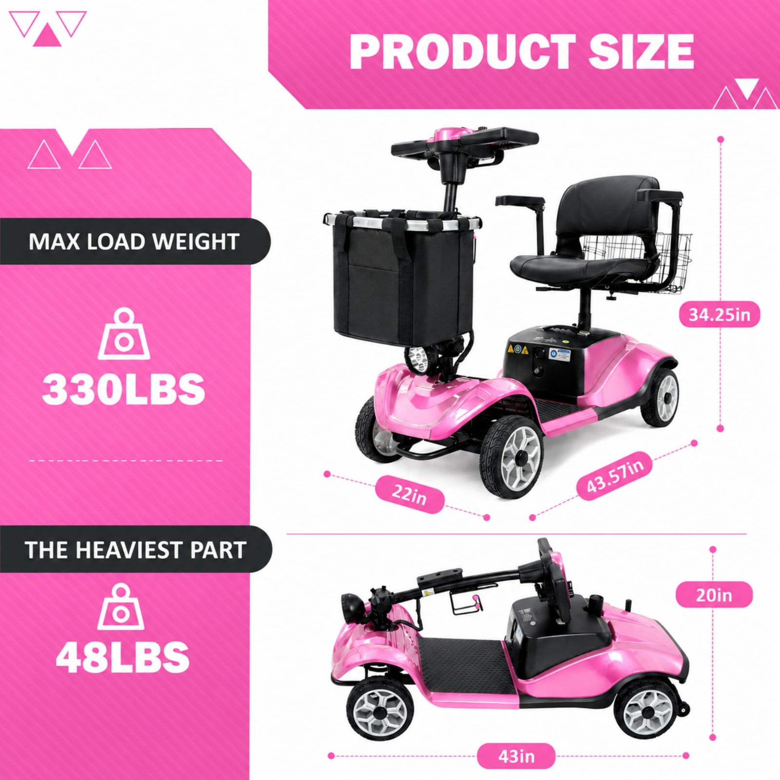 4 Wheel Mobility Scooter for Seniors&Adults,15 Miles Foldable Electric Mobility Scooter,350W Powered Electric Wheelchair Device for Adults 300 lbs,LED Lights,Basket,Compact Mobile for Travel