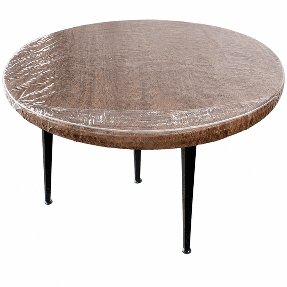 48 Inch Clear Elastic Round PVC Table Cover, Waterproof Oilproof Wipeable Tablecloth for Home Dining Tables