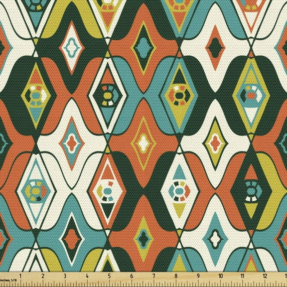 Colorful Fabric by the Yard, Abstract Motifs with Curves Boho Style Timeless Culture Influences, Upholstery Fabric for Dining Chairs Home Decor Accents, Multicolor by Ambesonne
