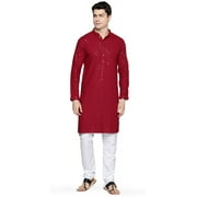 Men's Cotton Sequined Traditional Festival Kurta Pajama India Apparel (Maroon, M)