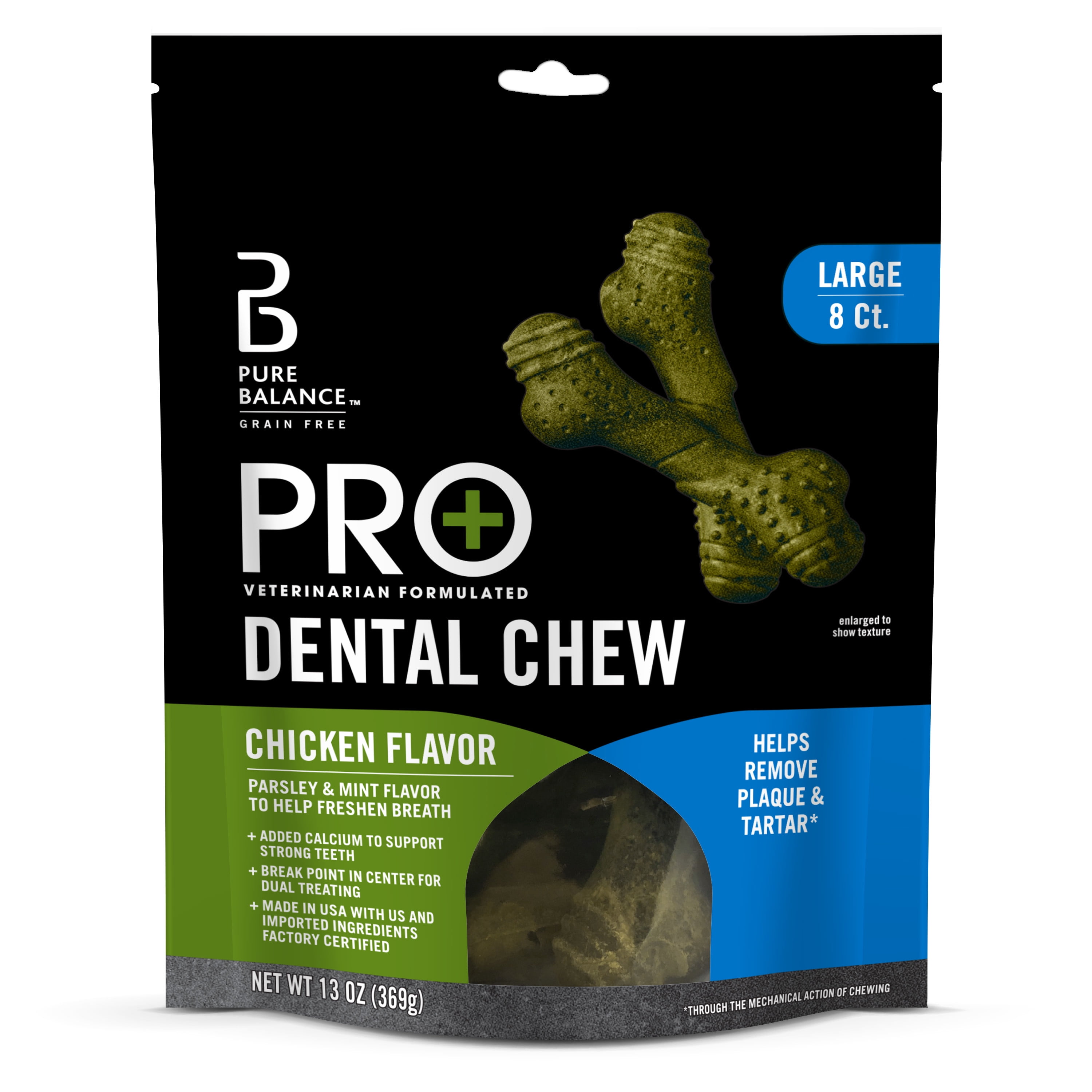 Pure Balance Pro+ Dental Chews for Dogs, Chicken Flavor, 8 Count, Large