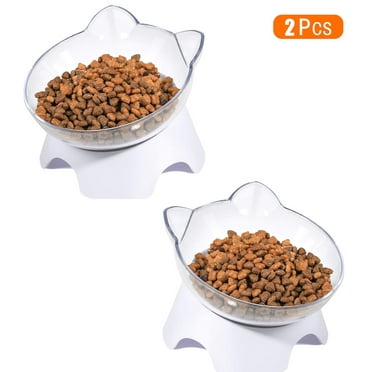 2 Pcs Tilted Elevated Cat Bowls, Double Pet Bowls with 15 Degree Tilted Raised Stand, Anti Vomiting Cat Dish Feeder, Perfect for Puppy Cats and Small Dogs