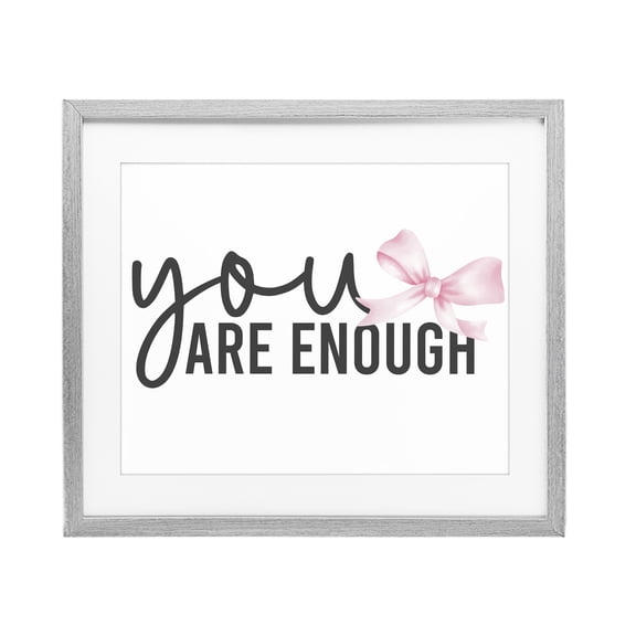 Stupell Industries Cottage You Are Enough with Ribbon Gray Framed Print Under Glass, 21 x 17, by Kim Allen