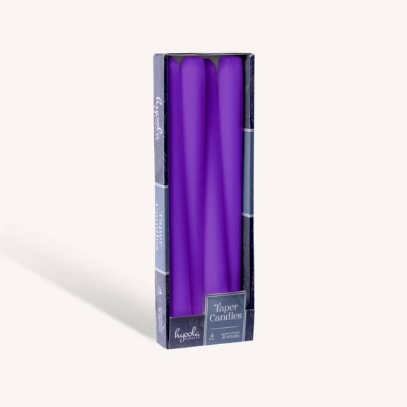 Hyoola 10" Purple Dripless European Made Taper Candles, Unscented Paraffin Wax with Cotton Wicks, 4-Pack