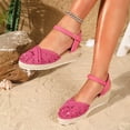 thumbnail image 2 of Rokment Womens Crochet Platform Wedge Sandals Bohemian Handwoven Straw Espadrilles Chunky High Heels Beach Casual Closed Toe Dress Summer Shoes for Vacation Spring Summer Fall Hot Pink Size 8.5, 2 of 7