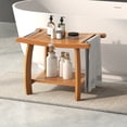 thumbnail image 2 of Gymax Teak Wood Shower Bench 2-Tier Wooden Shower Stool w/ Curved Seat Handles Small, 2 of 10