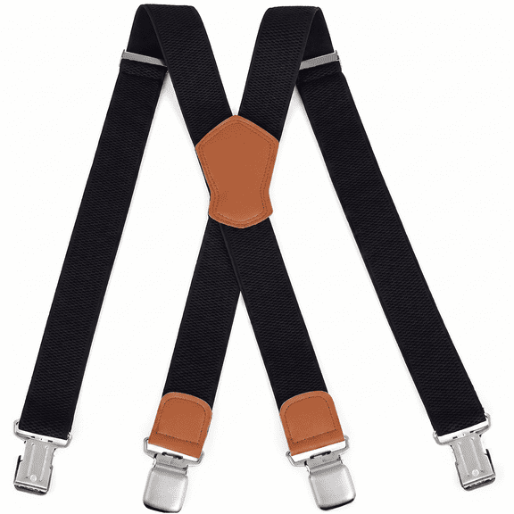 Adjustable Heavy-Duty X-Back Suspenders for Men - 4  Clips, 1 3/8" Elastic Straps