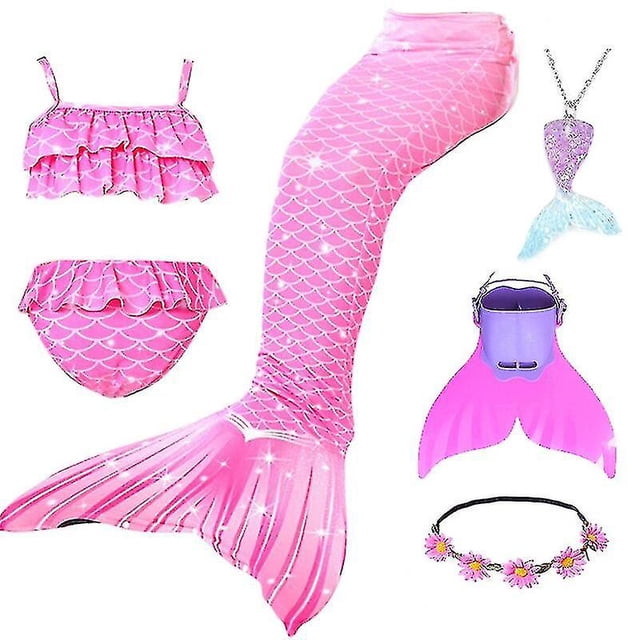 Summer Girl Mermaid Tail With Monofin Halloween Costume Princess Dress Swimsuit Bikini Bathing Suit For Swim