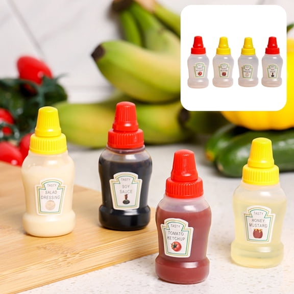 UFIVBIH 4 Pack Mini Condiment Squeeze Bottles, Portable Small Sauce Containers for Ketchup, Mustard, Salad Dressing, Soy Sauce, Travel Picnic Lunch Bento Accessory