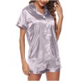 thumbnail image 2 of BLVB Satin Pajamas Set Women's Short Sleeve Tops Sleepwear Soft Silk Button Down Loungewear Comfy Pjs Shorts Set Homewear, 2 of 6