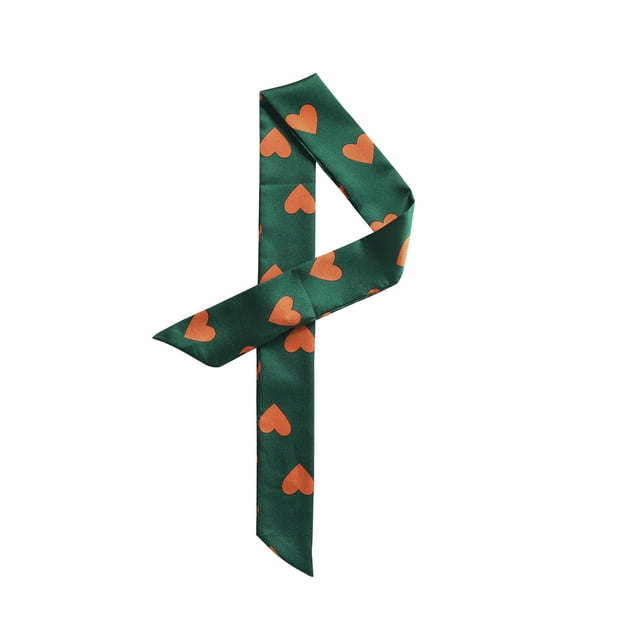 INSPIRE CHIC Women Ribbon Neckerchief Heart Pattern Narrow Hair Wrist Scarf Handle Wrap Green Heart S
