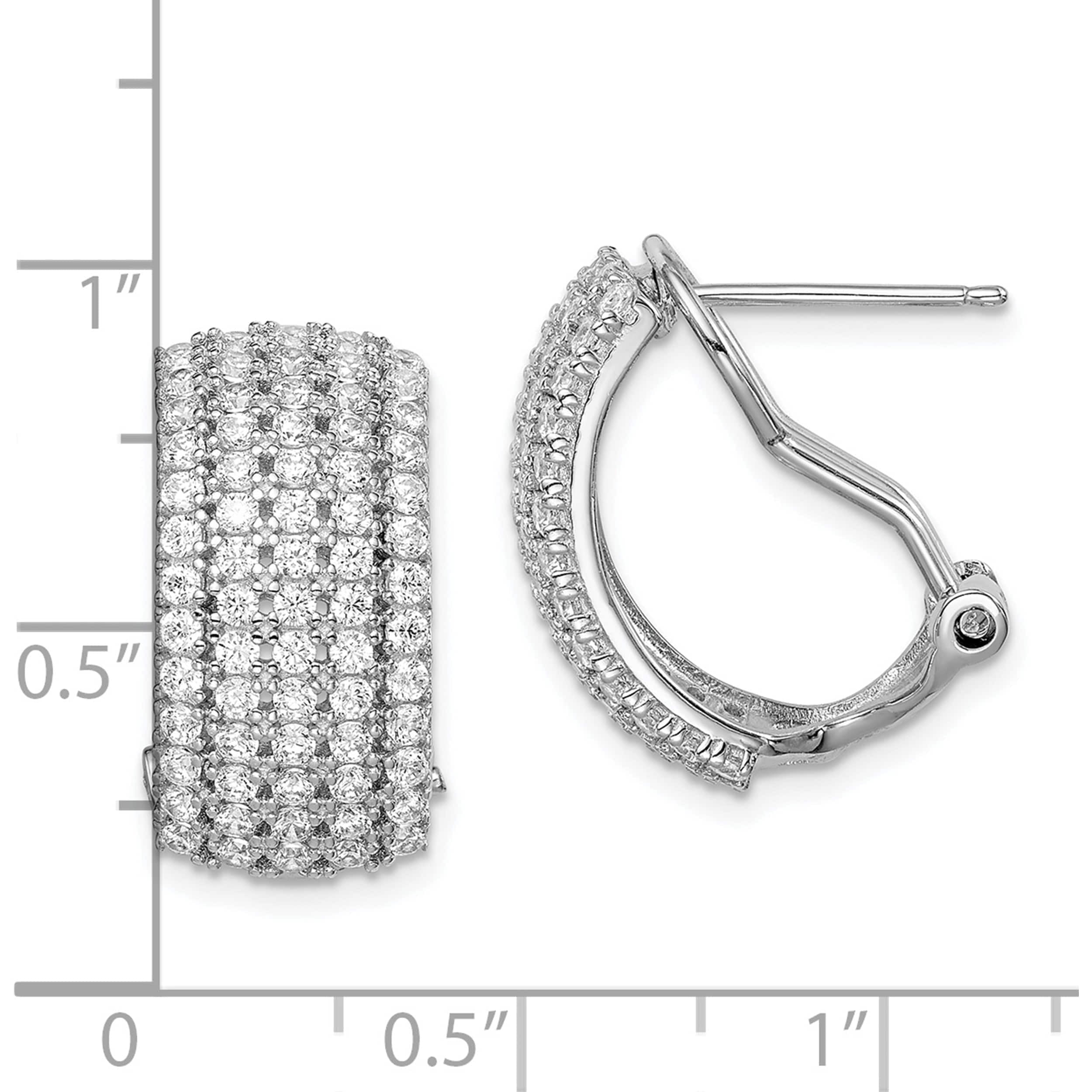 Sterling Silver Rhodium-Plated Cz 5-Row Omega Back Earrings (19.46 X 16.45) Made In China qe14943