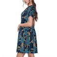 thumbnail image 2 of Easygdp Blue Leaves A para Vestido Transpirable de Mujer, Vestido Suelto de Manga Corta con Pliegues y Bolsillos para el Verano, 2 of 6