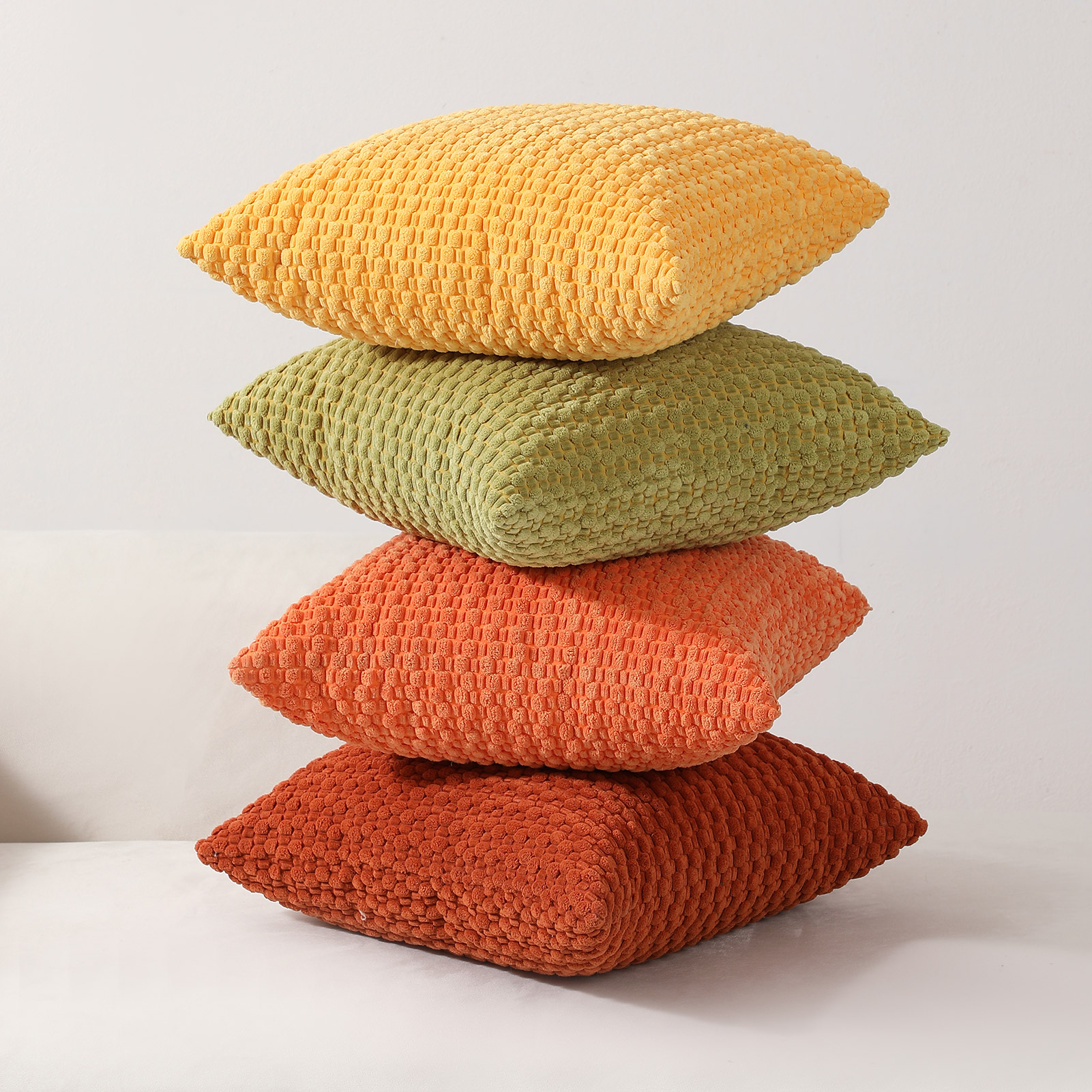 HonorHut Decorative Throw Pillow Covers 18x18 Inch Soft Corduroy Pillowcases Modern Boho Stripe Pillow Covers 4 Piece Set Orange Green