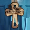 thumbnail image 5 of Easter Cross Wooden Door Hanger With Natural Wood Craftsmanship Religious Holiday Home Decoration He Is Risen Sign For Front Porch Garden Living Room Ideal Gift For Easter, 5 of 7