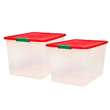 Open Box Homz 64 Qt Latch Clear Plastic Storage Container Bin w/ Red Lid, 2 Pk