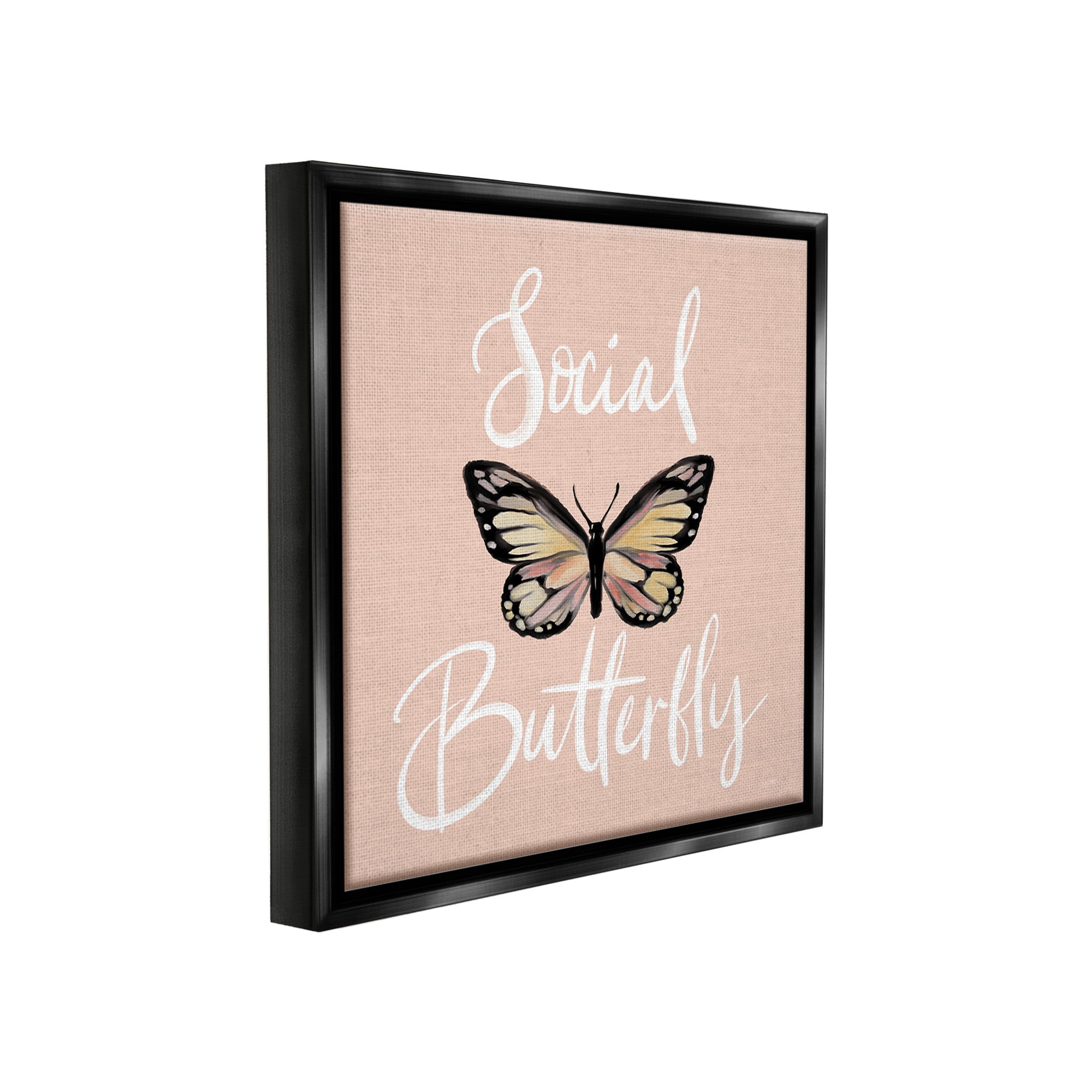 Stupell Industries Social Butterfly Phrase Animals & Insects Painting Black Floater Framed Canvas Art Print Wall Art, 25 x 25
