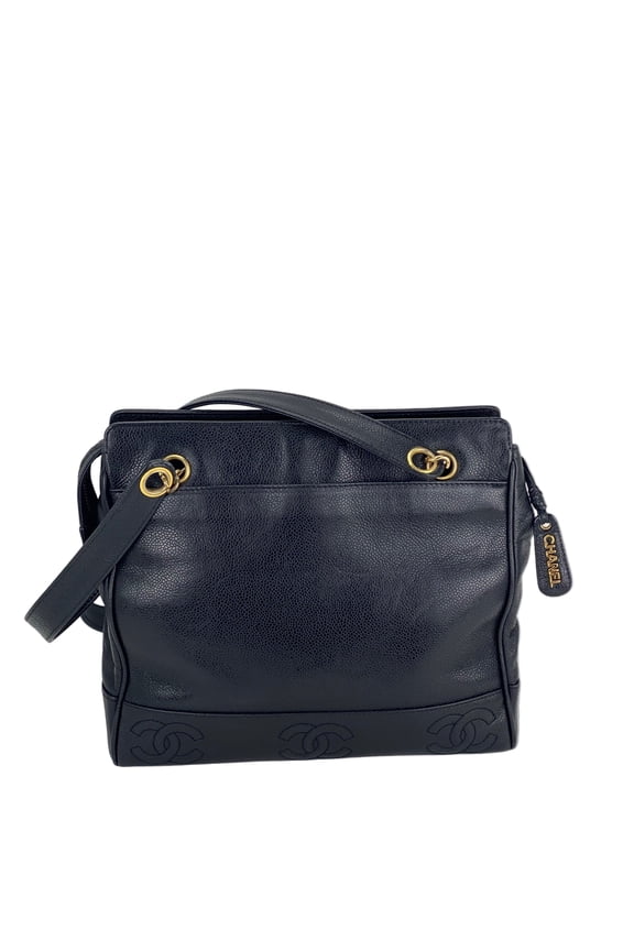 Pre-Owned CHANEL Vintage Black Caviar Leather CC Zip Tote Shoulder Bag w/added insert