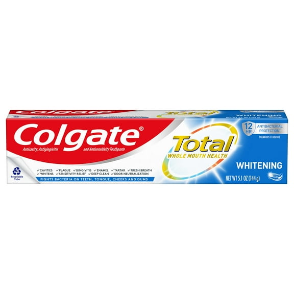 2X - Colgate Total Whitening Gel Toothpaste, Mint Toothpaste, 5.1 Oz Tube