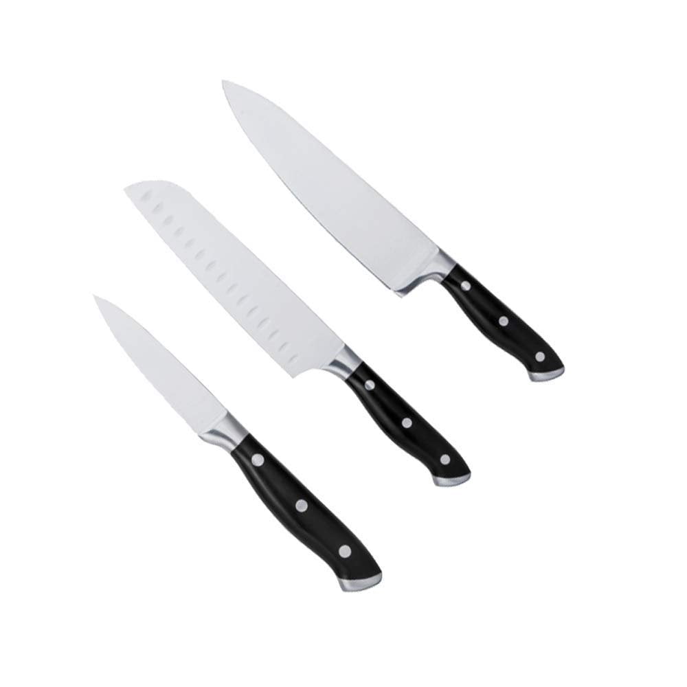 Hamilton Beach 3pc Knife Set Chef, Santoku, & Paring Full Tang Steel