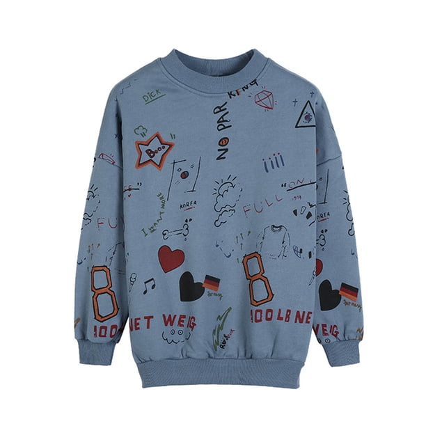 Sonducket Mujeres Cuello Camiseta Estampado Top Primavera Otoño Manga Larga Camisa Suelta M Prendas para la parte del cuerpo azul XXL