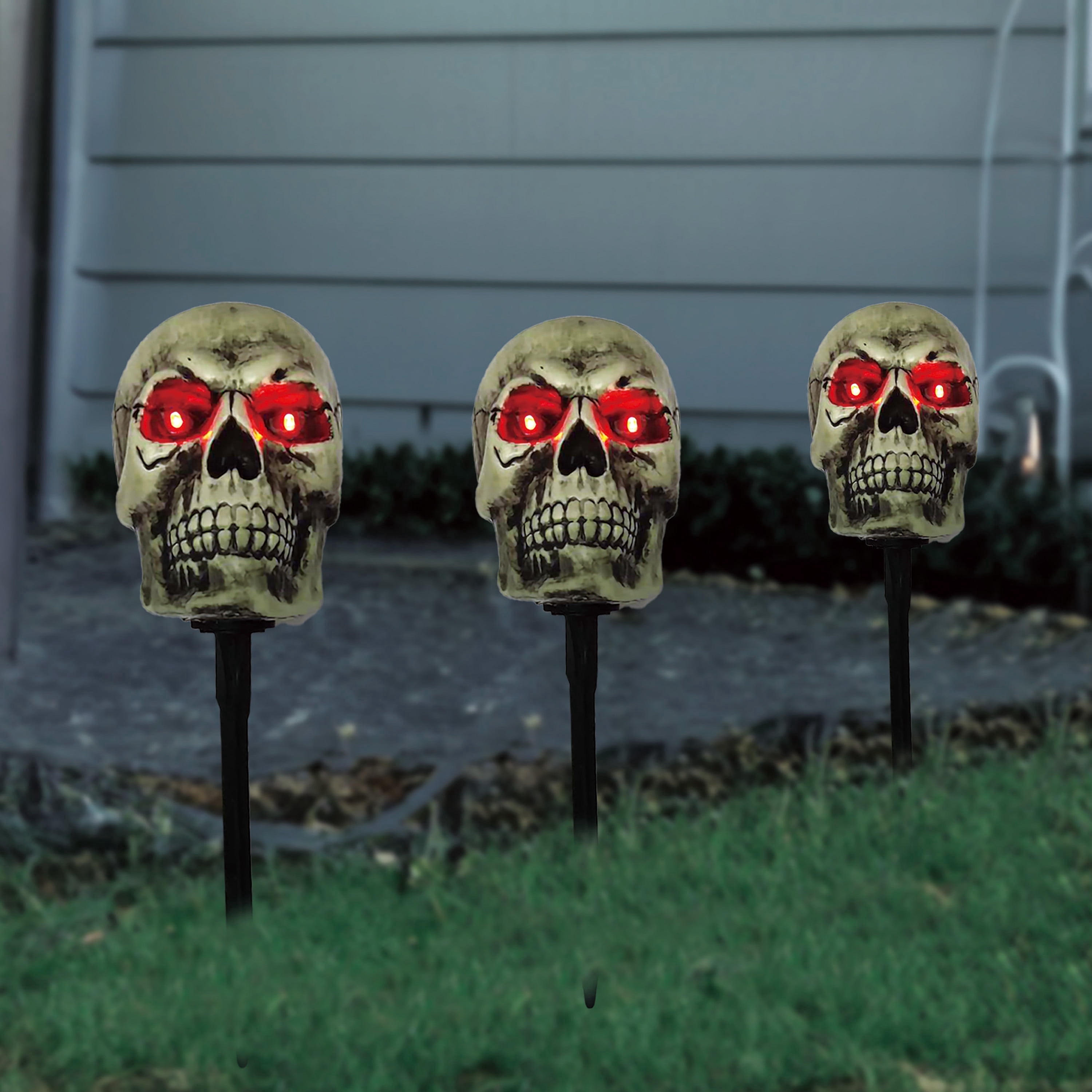 Outdoor Battery-Operated LED Skull Pathmarkers, 17", 3 Count, Halloween by Way To Celebrate