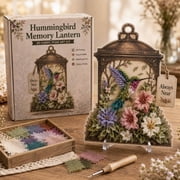 Always Near 3D Fabric Poke Art Memory Lantern Kit, Summer Home Decor | DIY Bird Vintage Floral Berry Craft Project for Adult Beginner Handmade Hobby Gift, Whimsical Cottage(Hummingbird)