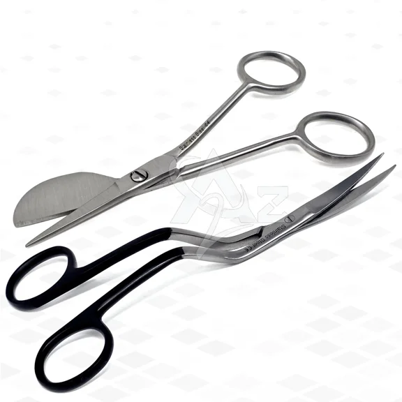 A2ZSCILAB 2-Piece Stainless Steel Embroidery & Applique Scissors Set – 5" Duckbill & 6" S-Type Double Curved Sewing Scissors for Fabrics, Trimming & Crafts