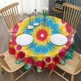 thumbnail image 3 of Colorful Tie Dye Flower Pattern Round Tablecloth 60"x60",Wrinkle Wipeable Table Cloth for Kitchen Dining Room Picnic Patio Party, 3 of 6