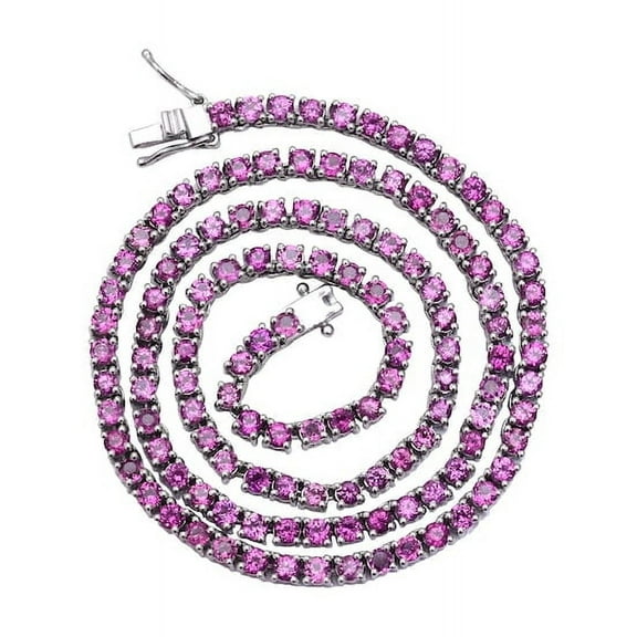 Rhodolite Garnet Round Tennis Cut Necklace ~ 925 Sterling Silver Necklace ~ Garnet Tennis Necklace ~ January Birthstone ~ Long Necklace