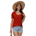 thumbnail image 3 of Women's Puff Sleeve Square Neck T-Shirt Loose Casual Short Sleeve Elegant Business Work Shirt Summer T-Shirt, 3 of 6
