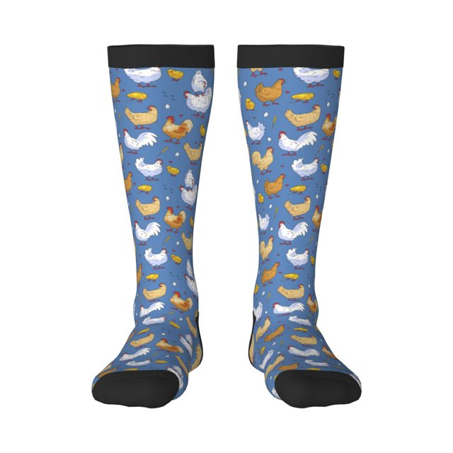 Fotbe Chicken Family Calcetas Divertidas Estampadas para Hombre y Mujer, Calcetas de Algodón hasta la Rodilla para Caminar, Correr, Enfermería y Embarazo