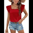 thumbnail image 3 of Top de Mujer con Cuello Cuadrado y Volantes de Corta, Color Rojo, Talla M, 3 of 10