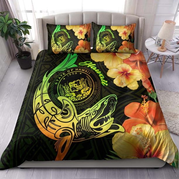 Juego de cama Hawaii Polynesian - Hawaii Sharks Tribal Patterns Verde