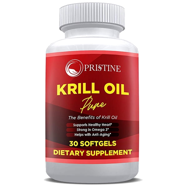 Pristine Foods Pure Krill Oil Softgels with Omega 3, EPA, DHA, Phospholipids & Astaxanthin Maximum Strength - 30 Softgels