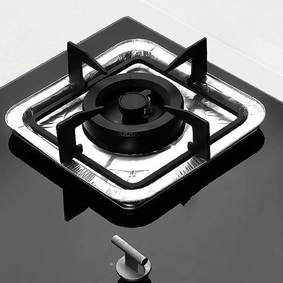 PPgejGEK 20PC Square Thickened Gas Stove Oil Proof Pads, Non Stick Burner Cover Protection Sticker Kitchen Aluminum Foil Liners, 8.07-Inch Outer Size Easy Clean Heat Resistant Mat