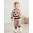 thumbnail image 4 of Loicainy Baby Toddler Boy Girl Halloween 2Pcs Pants Outfits Sets 3 6 12 18 24 Months 2T 3T 4T Long Sleeve O Neck Pumpkin Embroidery Tops Striped Pants Clothes Set, 4 of 9
